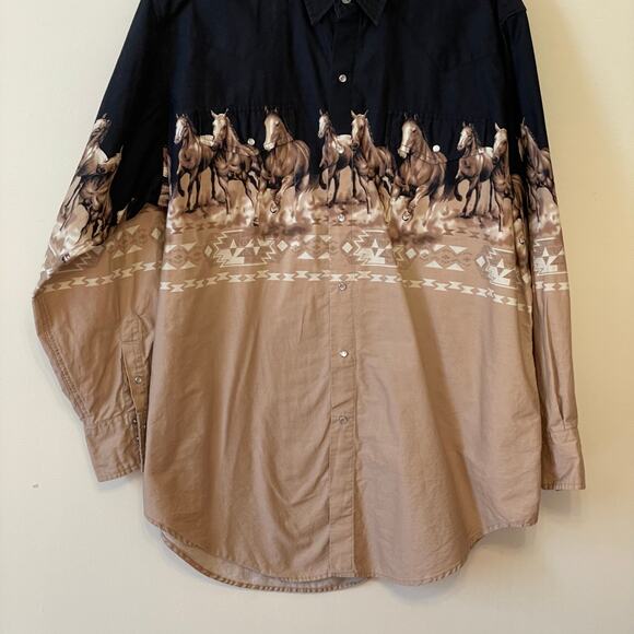 Cumberland Outfitters XXL black tan long sleeve button down top horse western - Picture 3 of 7